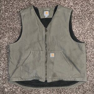 Carhartt Olive Green Canvas Zip-Front Work Vest with Black Lining